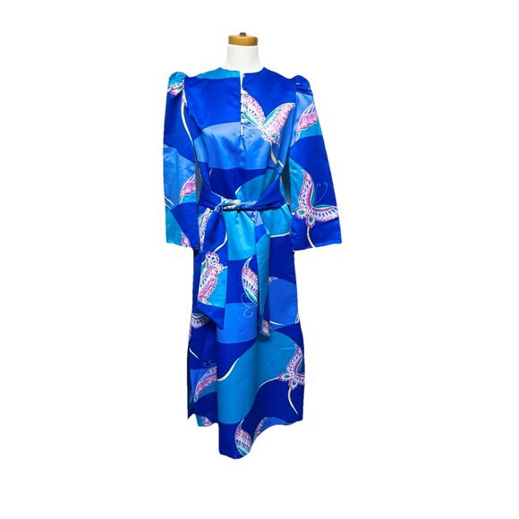 VTG David Brown California Lounge House Patio Dress Kaftan Dress w Belt Petite - Picture 1 of 11